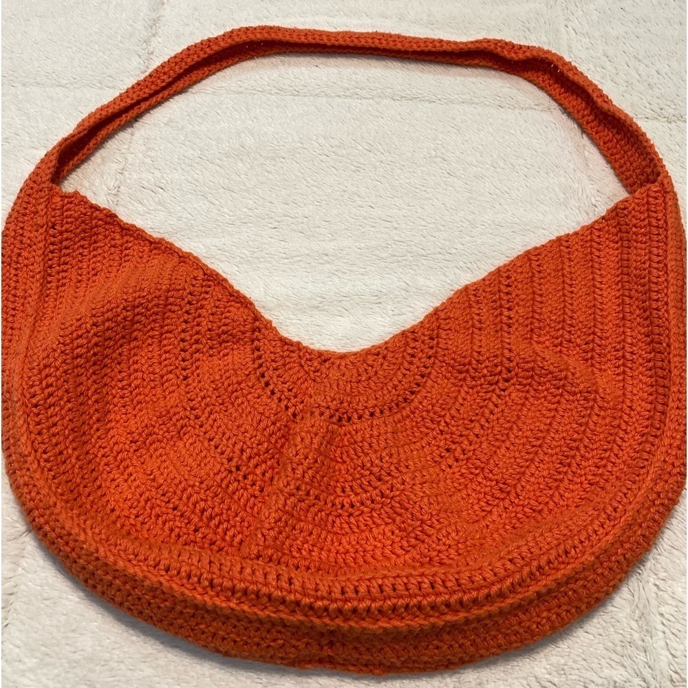 Hand Crafted,‎ Crocheted Orange Half Moon Bag EUC